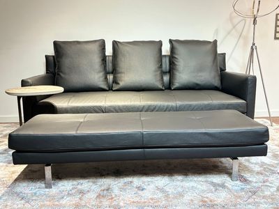 Walter Knoll Sofa mit Hocker, Modell Gordon, Leder Schwarz, w Neu Walter Knoll Sofa mit Hocker, Modell Gordon, Leder Schwarz, w Neu
