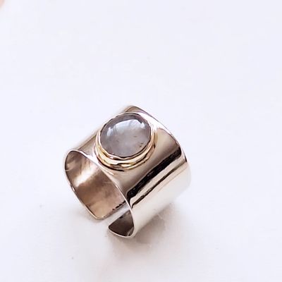Anillo Alpaca Bronce y Cuarzo blanco