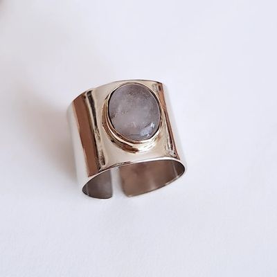 Anillo Alpaca Bronce y Cuarzo blanco