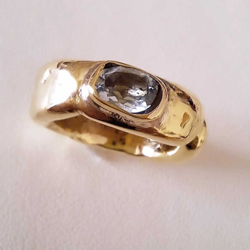 Anillo Orgánico Bronce y Aguamarina