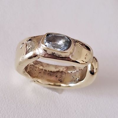 Anillo Orgánico Bronce y Aguamarina