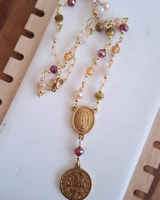 Collar Rosario Cristal y Baño se Oro
