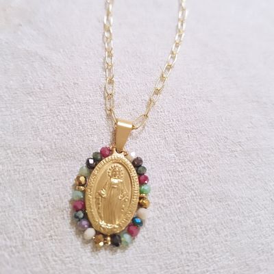 Collar Medalla Milagrosa Cristal y Baño de Oro