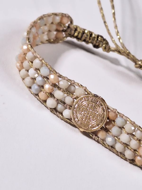 Pulsera Loom San Benito Baño de Oro Y Cristales
