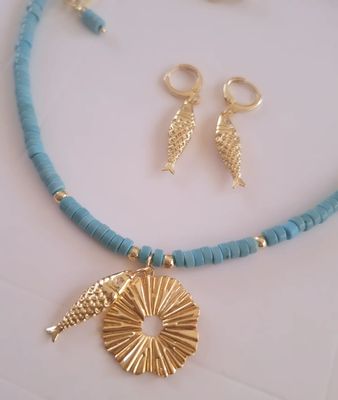 Collar Pez Sol Baño de Oro y Turquesa