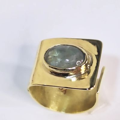 Anillo VO Suspendido Bronce y Aguamarina