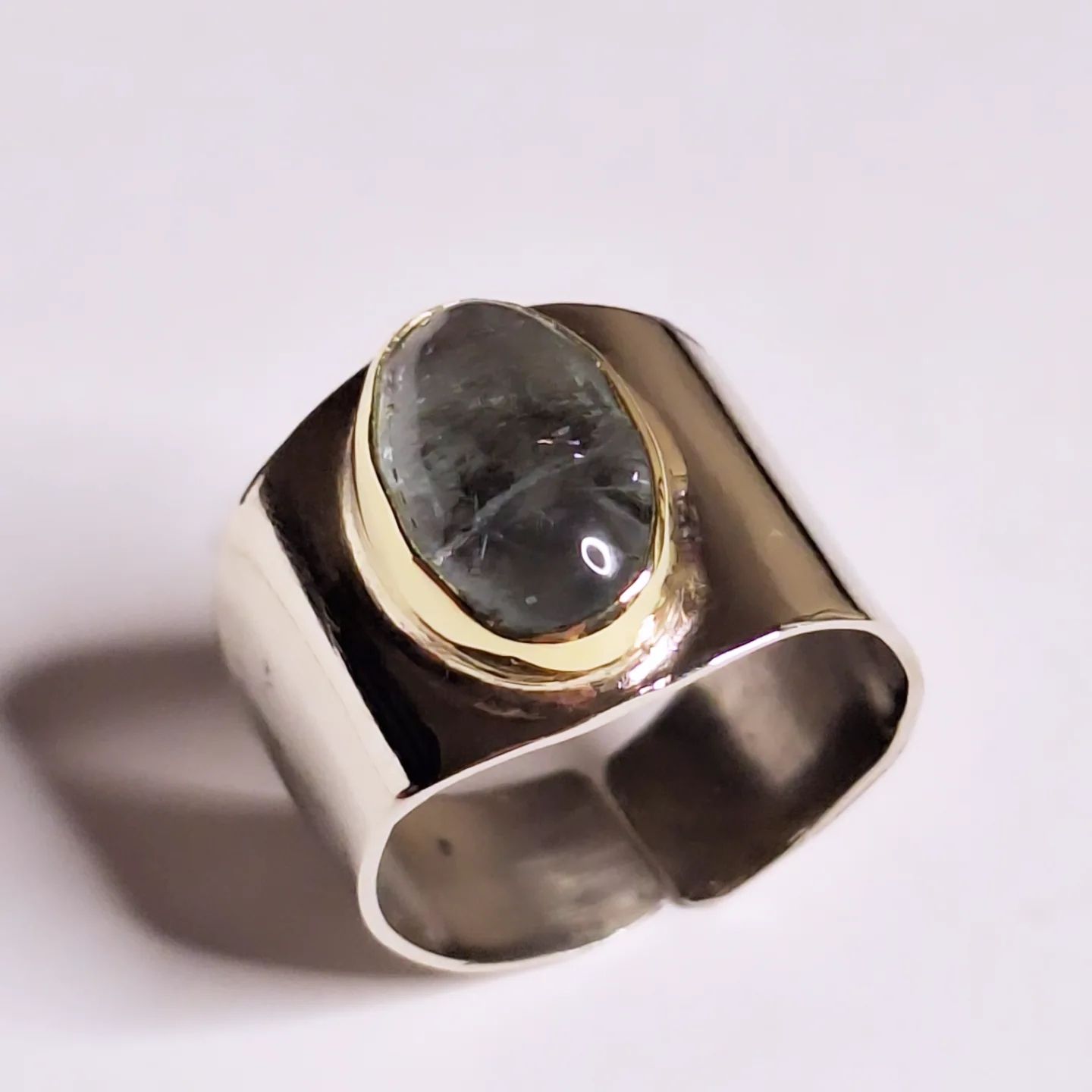 Anillo Alpaca, bronce y Aguamarina