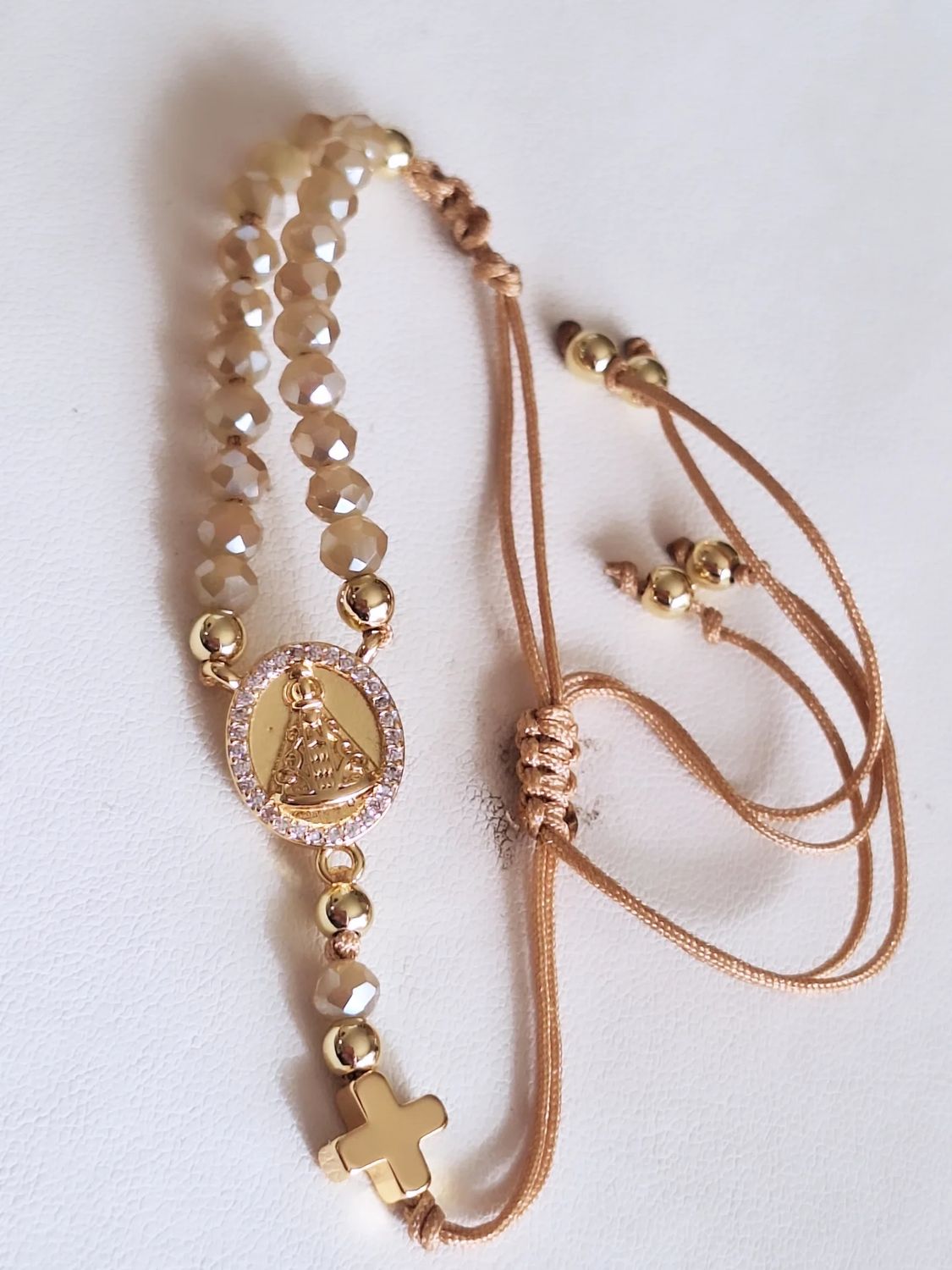 Pulsera Rosario Baño de Oro y Cristales