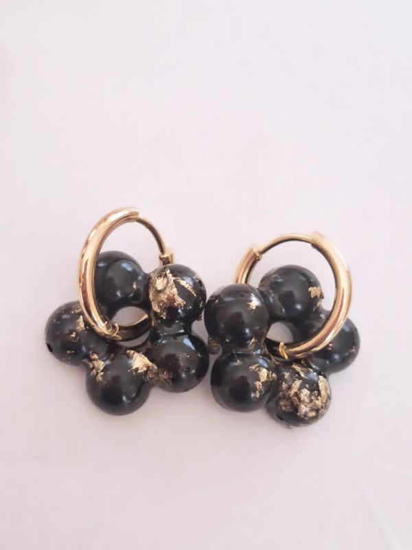 Caravanas Amelia Flower Black Gold