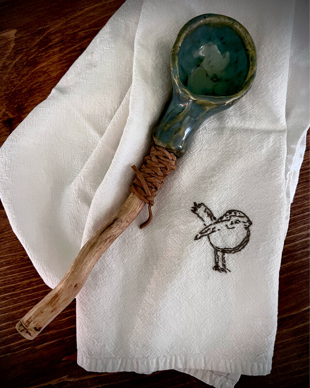 Green Laced Up Pottery Spoon