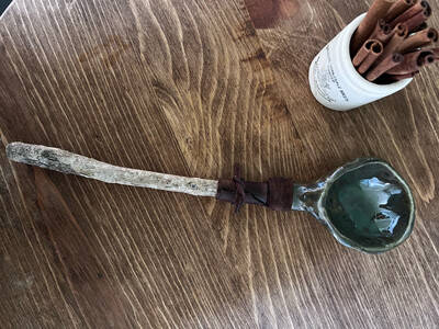 Stoneware Spoon And Wooden Handle
