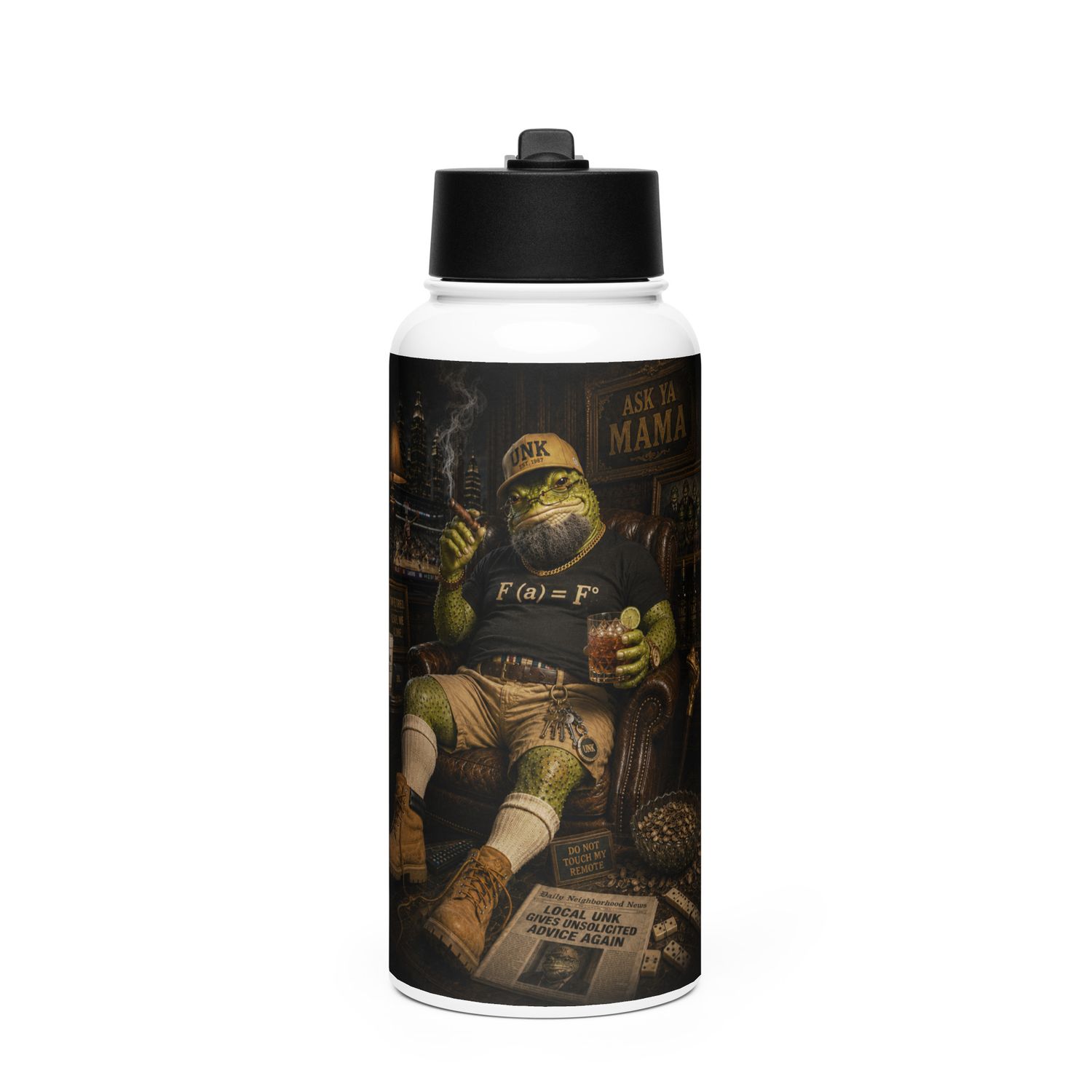 Unk Status Stainless steel water bottle with a straw lid