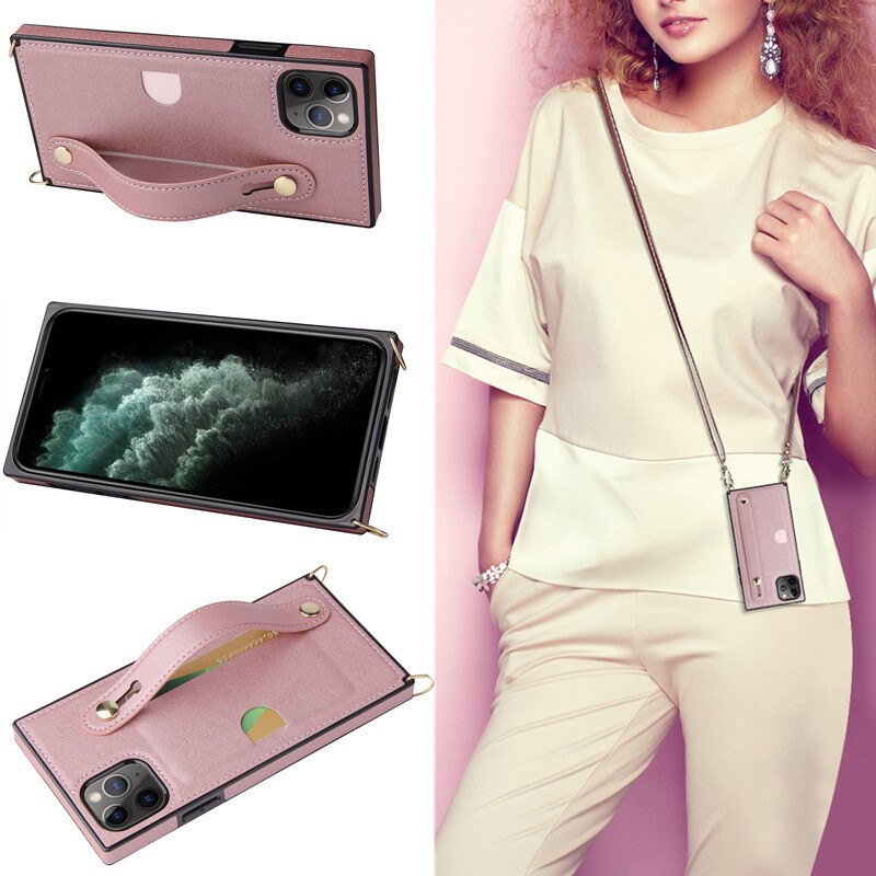 PU Leather With Card Holder Crossbody Strap Phone Case For iPhone 13 12 Pro Max Mini 7 8 Plus