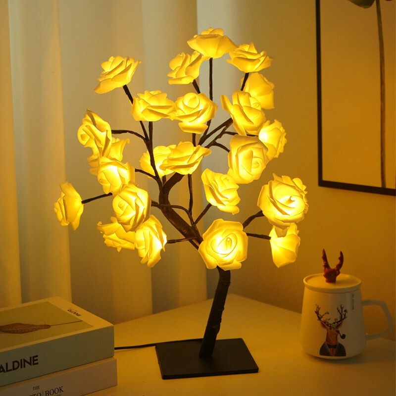 LED Table Lamp Rose Flower Tree USB Night Lights Christmas Decoration Gift
