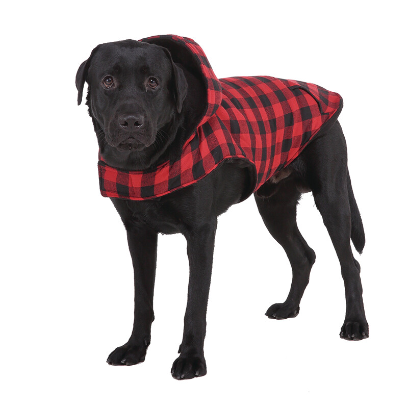 Tear Proof Grid Jacket Dog Clothes Classic Warm Clothes Pet Hooded Coat