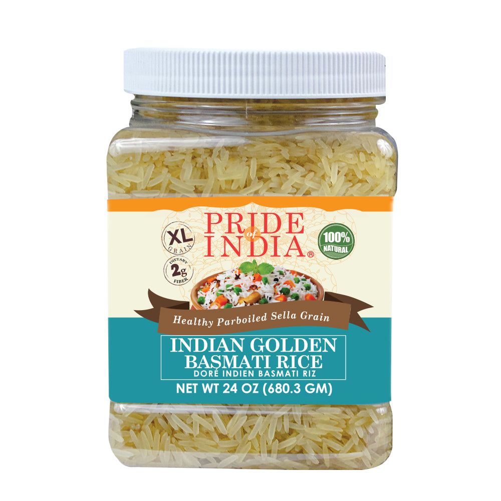 Extra Long Indian Golden Basmati Rice - Healthy Parboiled Sella Grain Jar