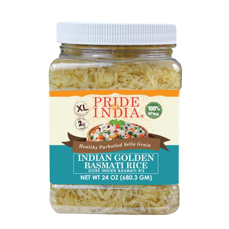 Extra Long Indian Golden Basmati Rice - Healthy Parboiled Sella Grain Jar Extra Long Indian Golden Basmati Rice - Healthy Parboiled Sella Grain Jar
