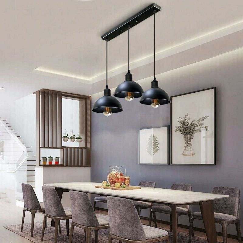 Vintage Industrial 3Head Ceiling Pendant Light Black Hanging Light Metal Dome Shape Shade Indoor Light Fitting~1242