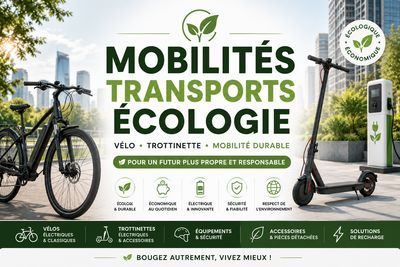 Vélo électrique et trottinette électrique illustrant les solutions de mobilité durable, écologique et économique 
