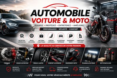 Voiture sportive et moto avec accessoires, équipements, pièces détachées et produits d'entretien pour automobile et deux-roue