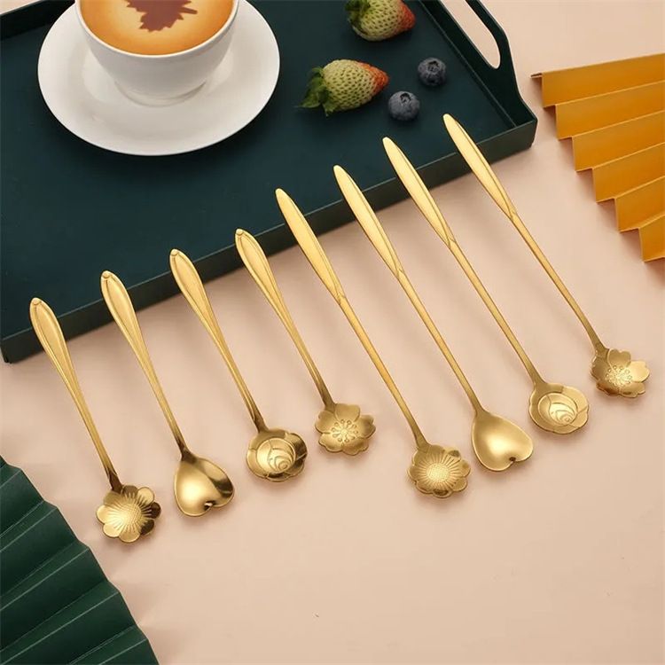 Stainless Steel Golden Cherry Blossom Spoon Coffee Spoon