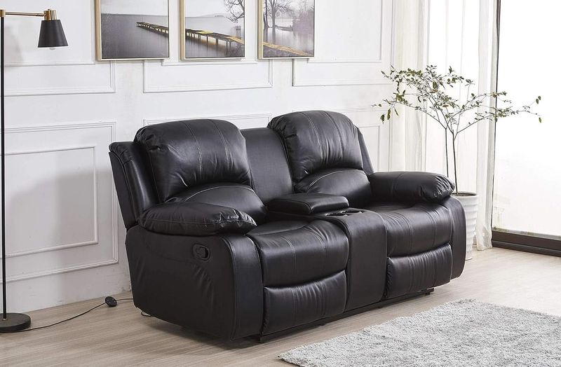 Bonded Leather Reclining Glider Sofa Set Black 3 Piece