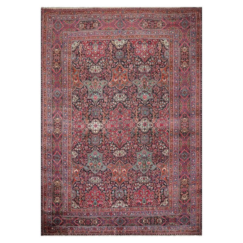 Antique 9'5'' x 13'6'' Hand Knotted 100% Wool Mashaad Traditional Area Rug Navy