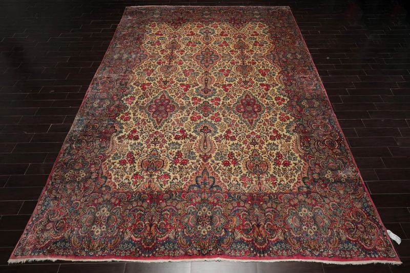 11'10''x15'10'' Palace Ivory, Blue Hand Knotted 100% Wool Traditional Antique Isfahan 300 KPSI Oriental Area Rug