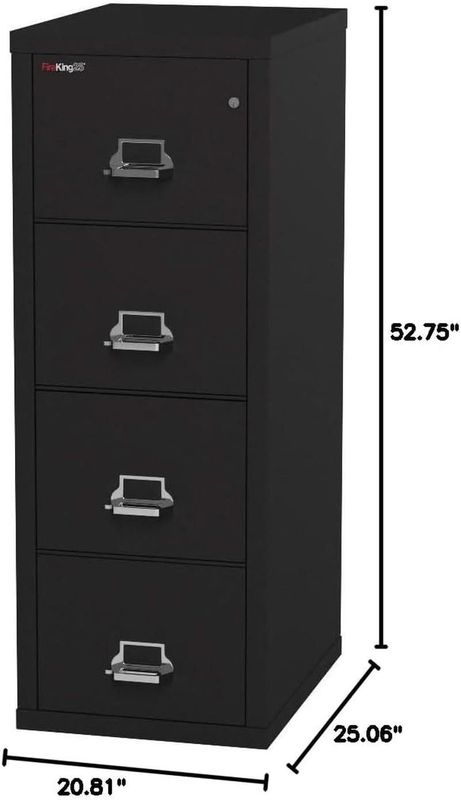 Vertical 4 Drawer File Cabinet 1 Hour Fire Rated Black