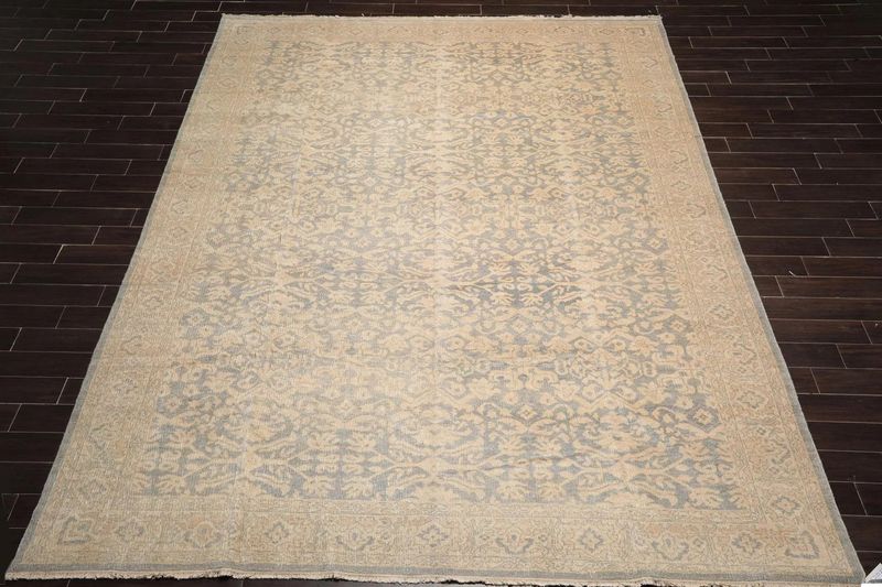 10' x 14' Hand Knotted Wool Antique Reproduction Erased Pattern Area Rug Beige