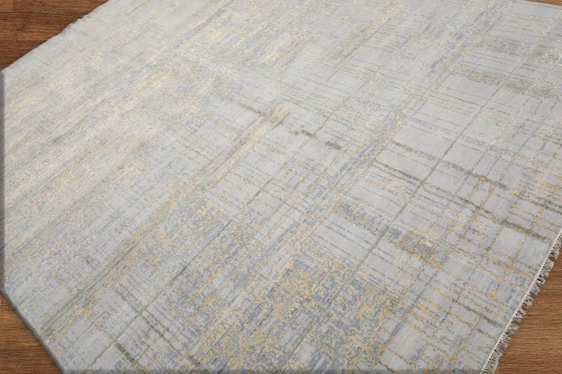 Multi Sizes Tibetan Wool and Silk Oriental Area Rug Slate, Ivory Color