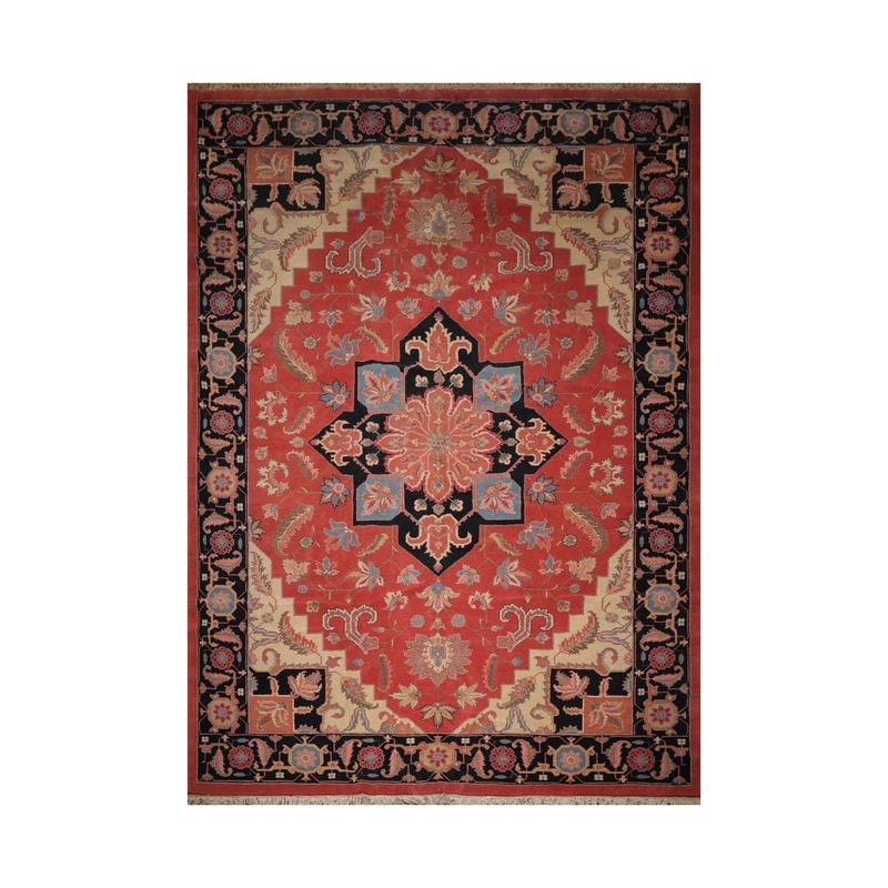 11'11'' x 17'10'' Rare Romanian Hand Knotted 100% Wool Seraapi Area Rug Coral
