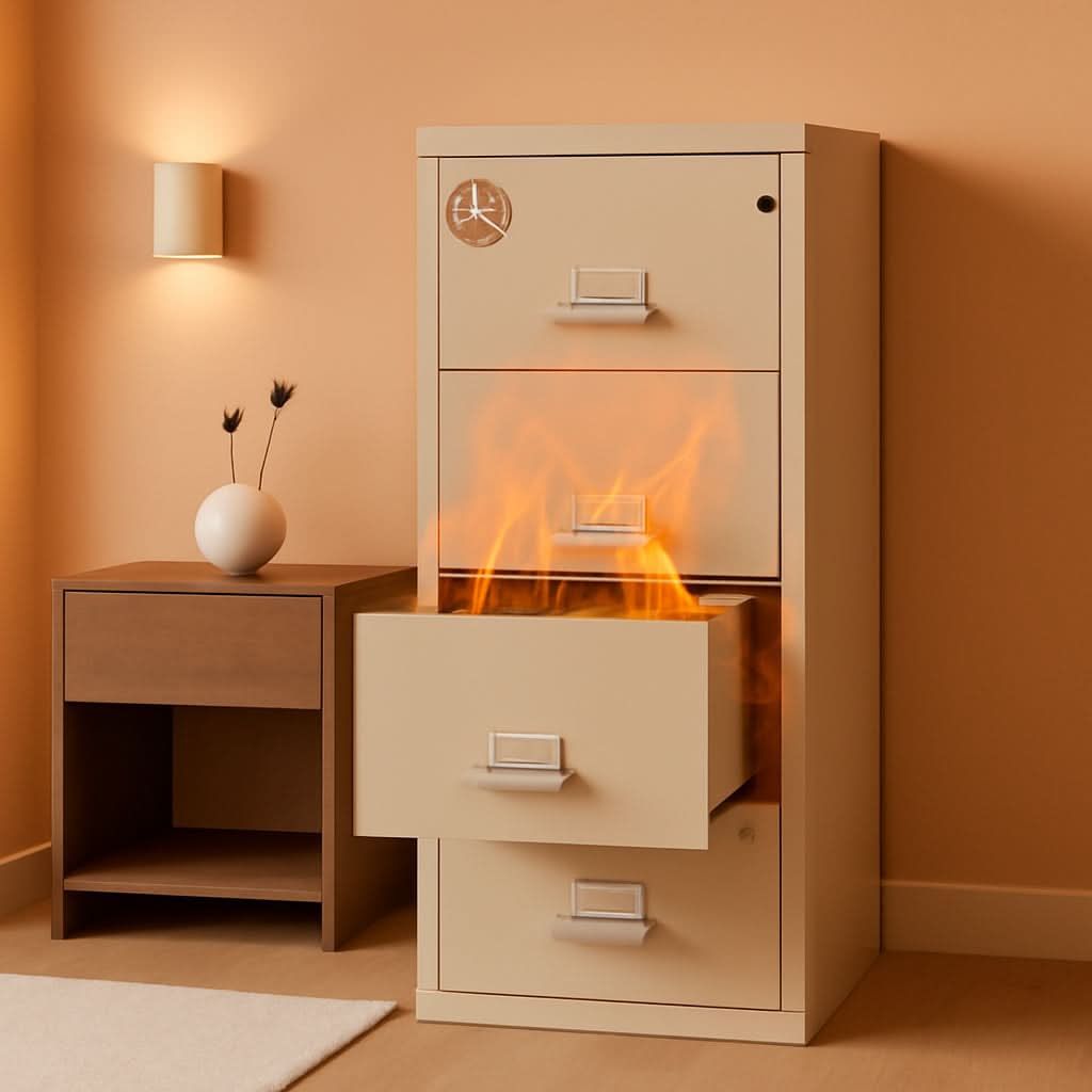 Vertical 4 Drawer Fire Rated File Cabinet Parchment Key Lock