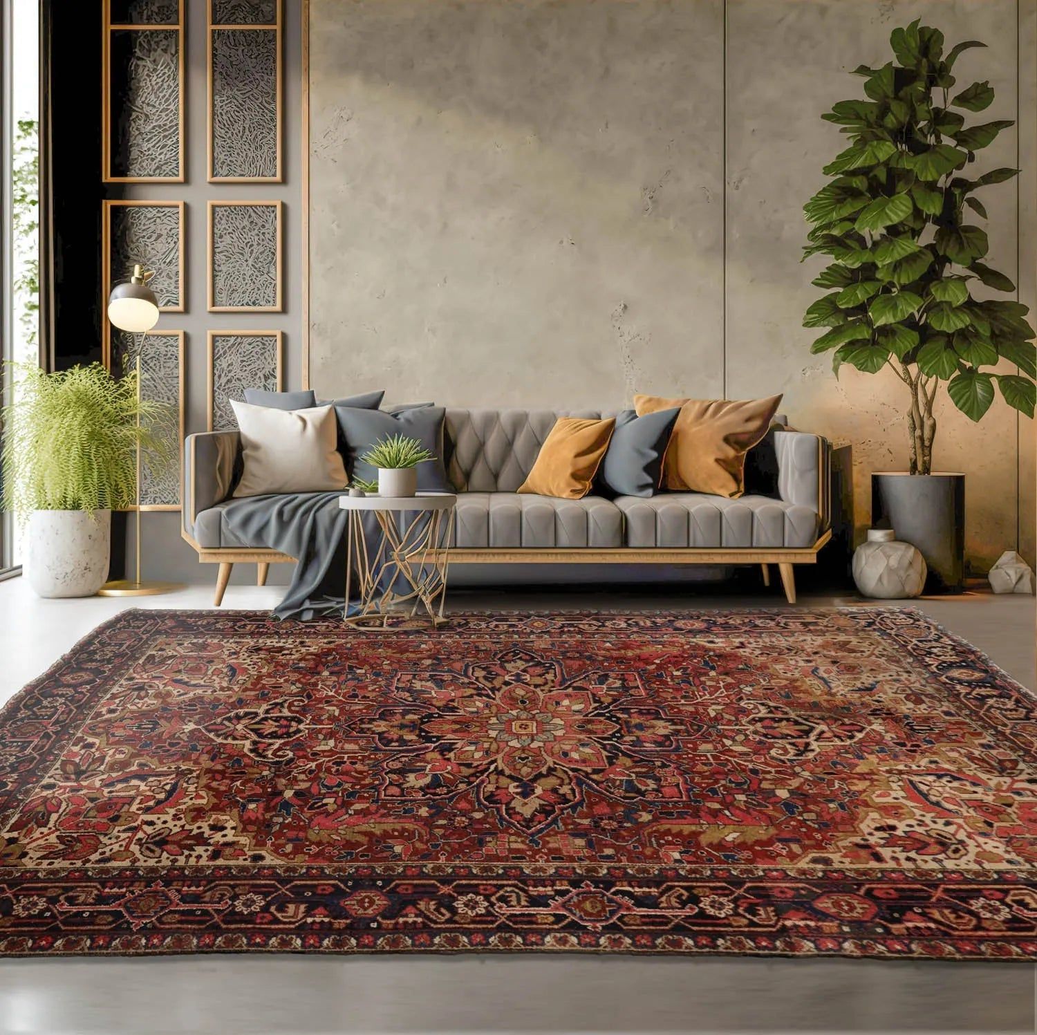 8x10 Rust, Midnight Blue Hand Knotted 100% Wool Heriz Traditional Oriental Area Rug