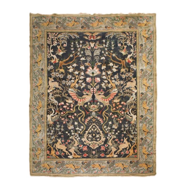 9x12 Charcoal Antique Spanish Wool Pile with Silk Foundation Hand Knotted Area Rug