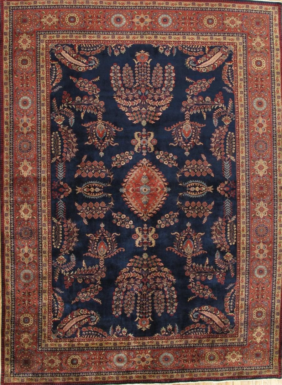 Canvello Sarouk Hand-Knotted Navy Lamb's Wool Area Rug- 8'5" X 11'8"
