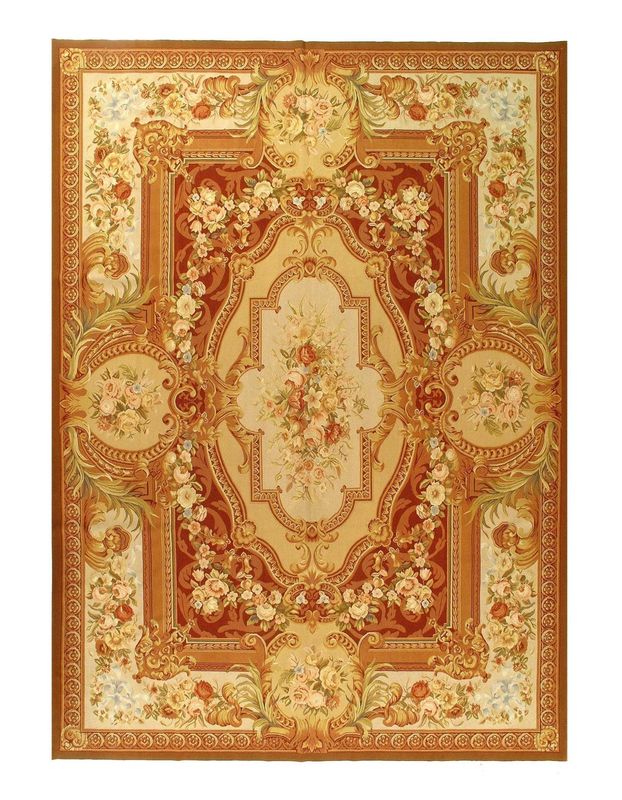 Canvello Rust Color Fine Hand Knotted Abusson Rug 10' X 14'