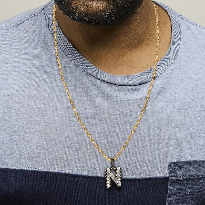 Men's 10K Yellow Gold 1 1/2 Cttw Diamond Letter N Initial Pendant Necklace
