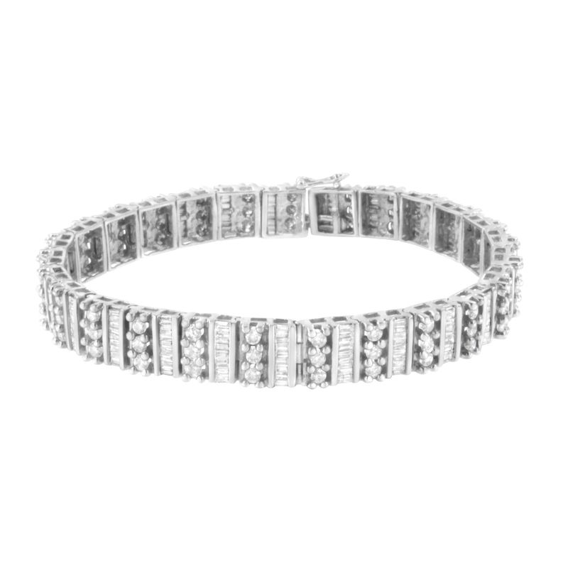 14K White Gold 4 7/8 cttw Baguette &amp; Round Brilliant-Cut Diamond Channel- &amp; Prong-Set Tennis Bracelet (I-J Color, I1-I2 Clarity) - Size 7.25"