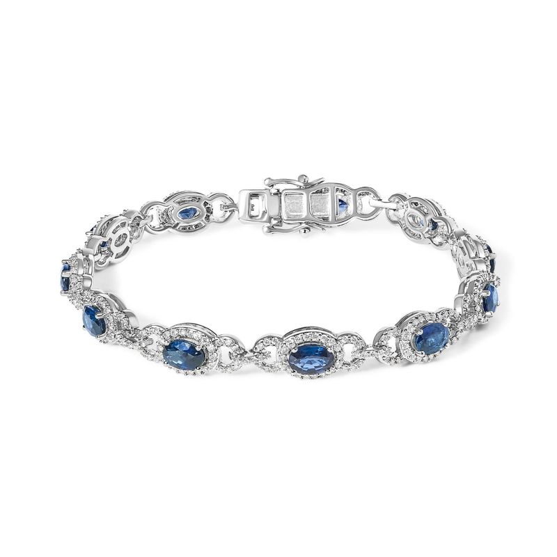 14K White Gold Vintage-Inspired Oval Blue Sapphire &amp; Diamond Link Bracelet