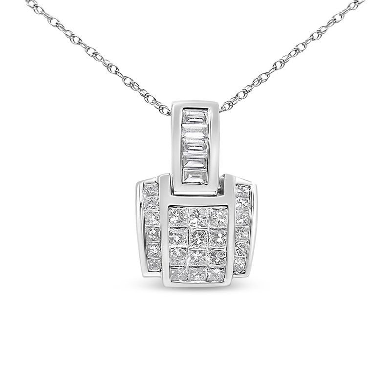 14K White Gold 2 1/5 Cttw Princess Cut Composite Diamond Pendant with Diamond Bale Pendant Necklace (H-I Color,SI1-SI2 Clarity) - NO CHAIN INCLUDED