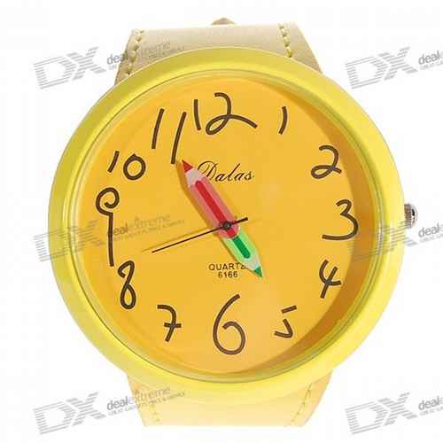 Trendy Yellow PU Leather Band Wrist Watch