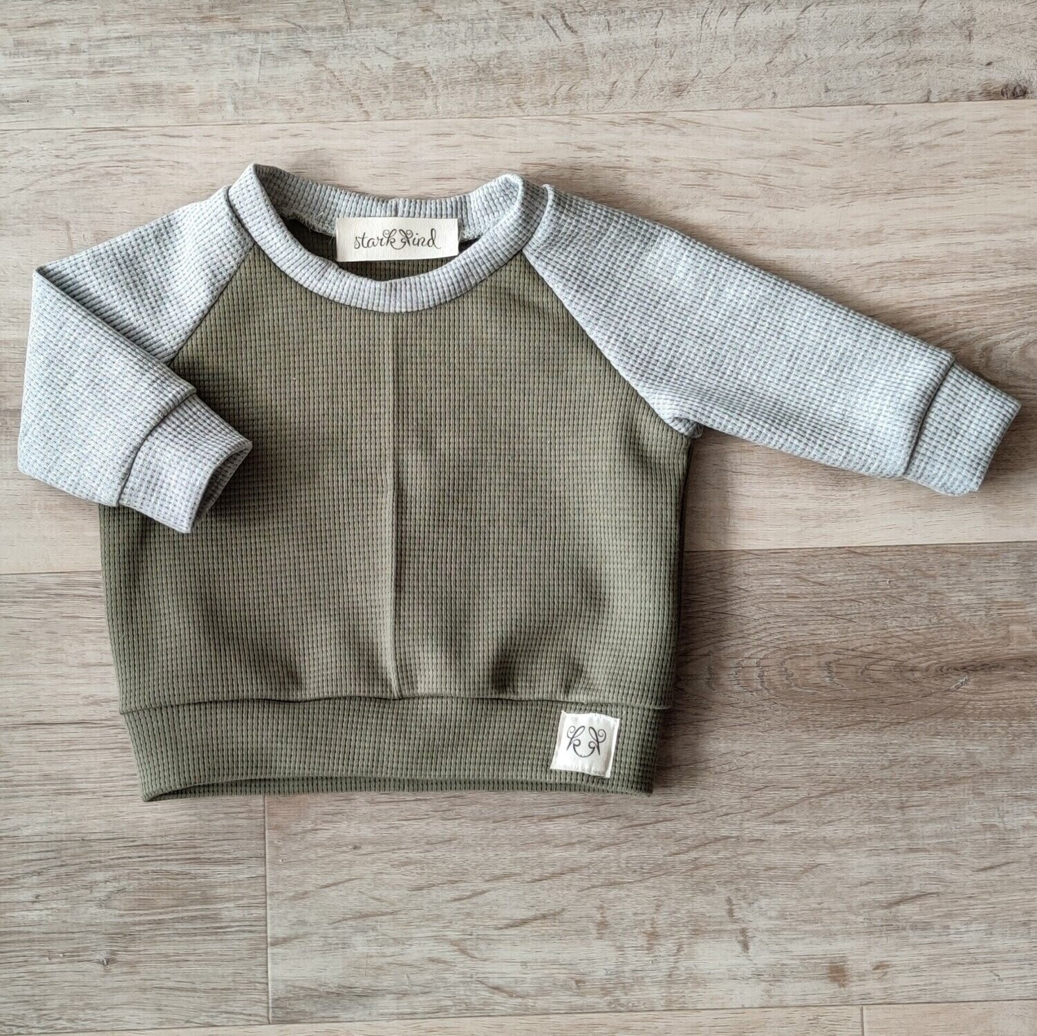 (Sofortkauf) Waffel Raglan - Olive/Grau meliert - Gr. 98/104