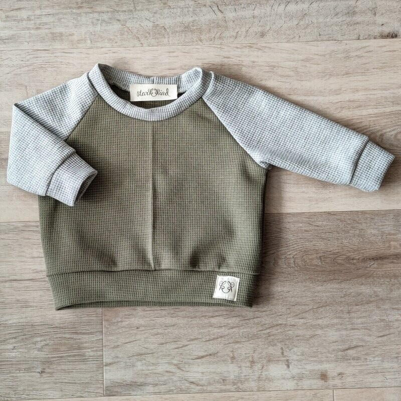 (Sofortkauf) Waffel Raglan - Olive/Grau meliert - Gr. 98/104