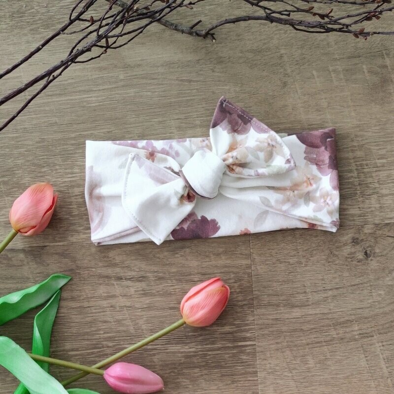 (Sofortkauf) Stirnband mit Schleife - Aquarellblumen - Kopfumfang 40-42 cm