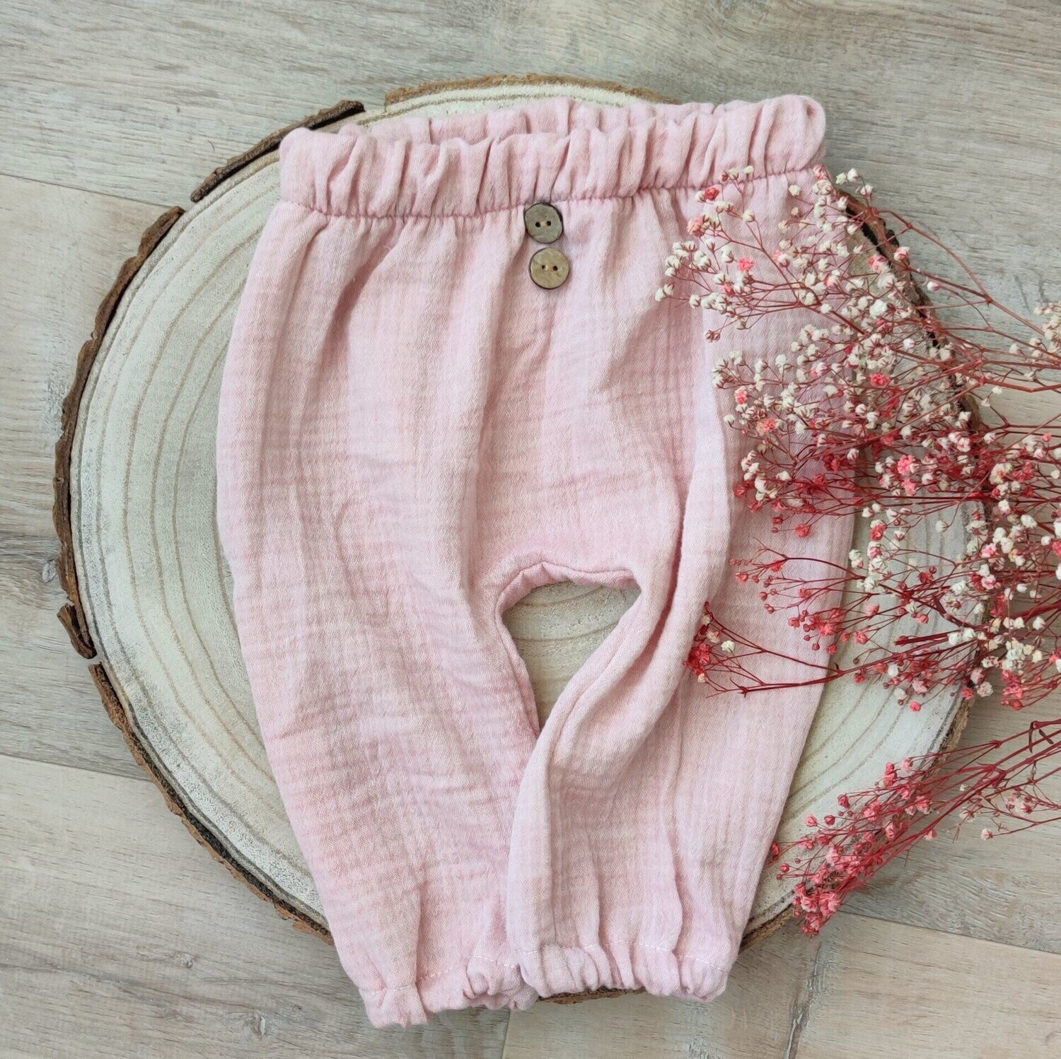 Musselin Hose - Rosa meliert