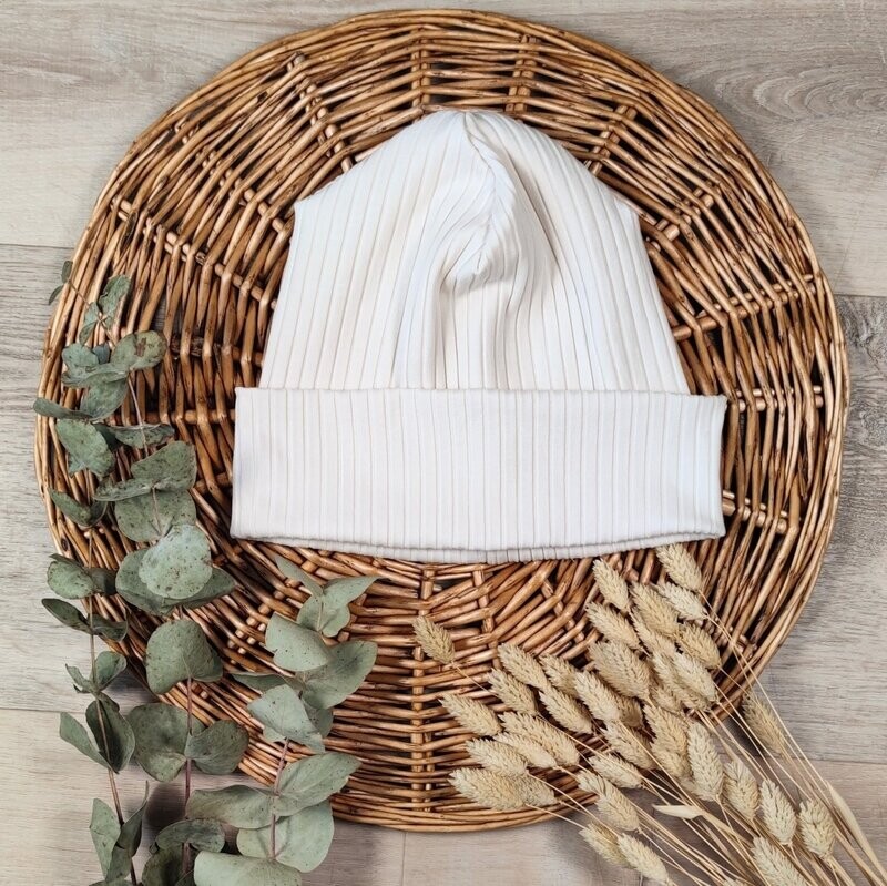 Breit-Rib Mütze - Ecru ohne Patch - Kopfumfang 42-44 cm