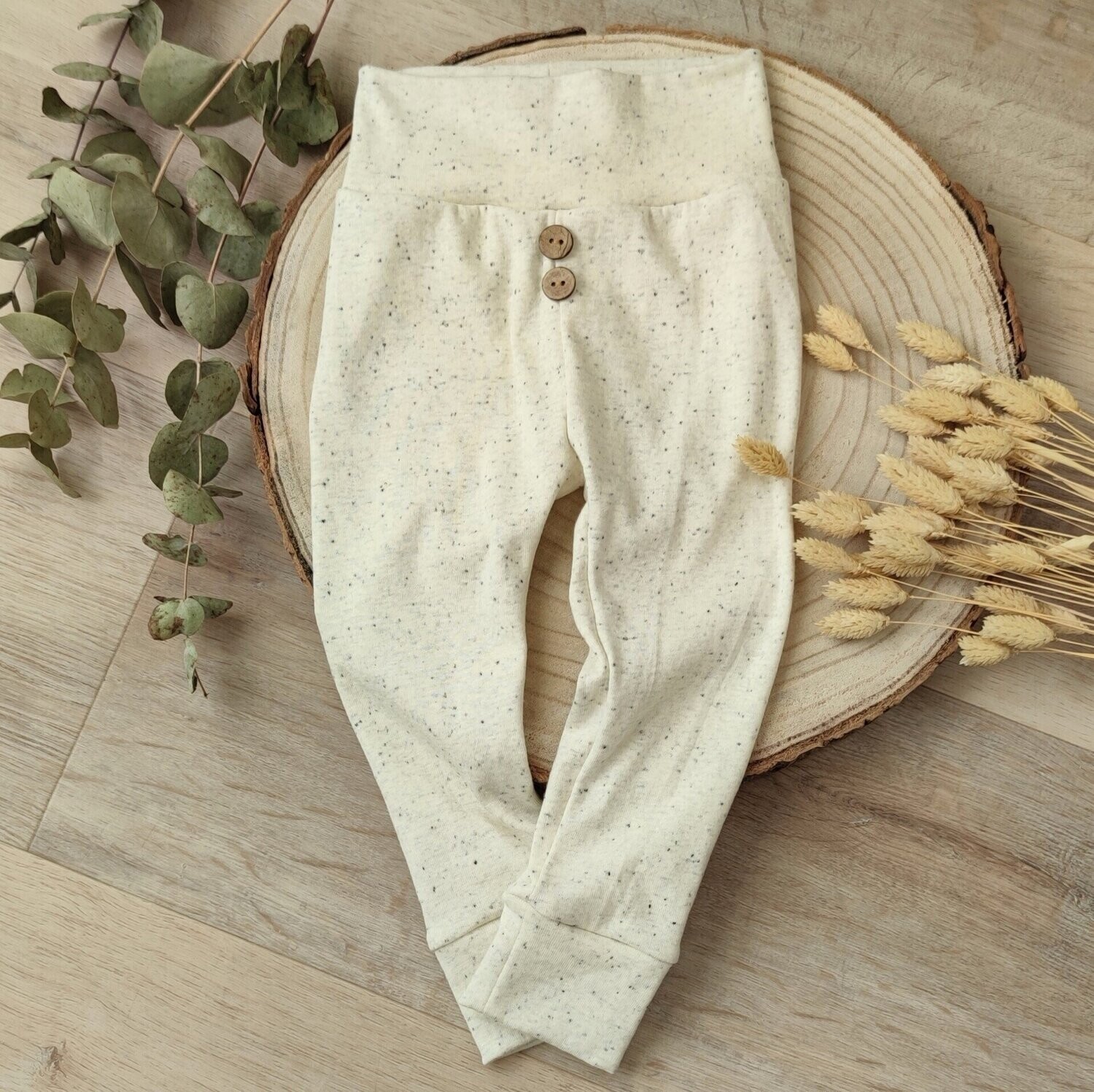 (Sofortkauf) Leggings mit Bündchen - Konfetti Beige - Gr. 74/80