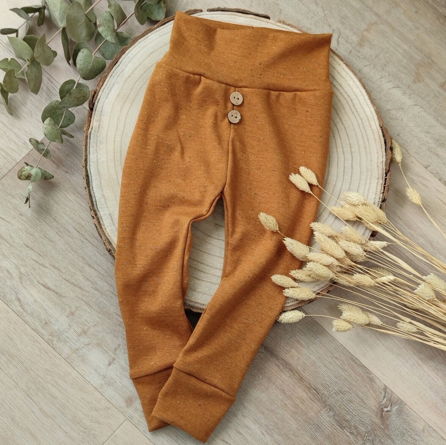 (Sofortkauf) Leggings mit Bündchen - Konfetti Ocker - Gr. 74/80