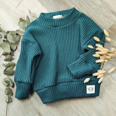 (Sofortkauf) Oversized Grobstrick Pullover - dunkles Piniengrün - Gr. 86/92